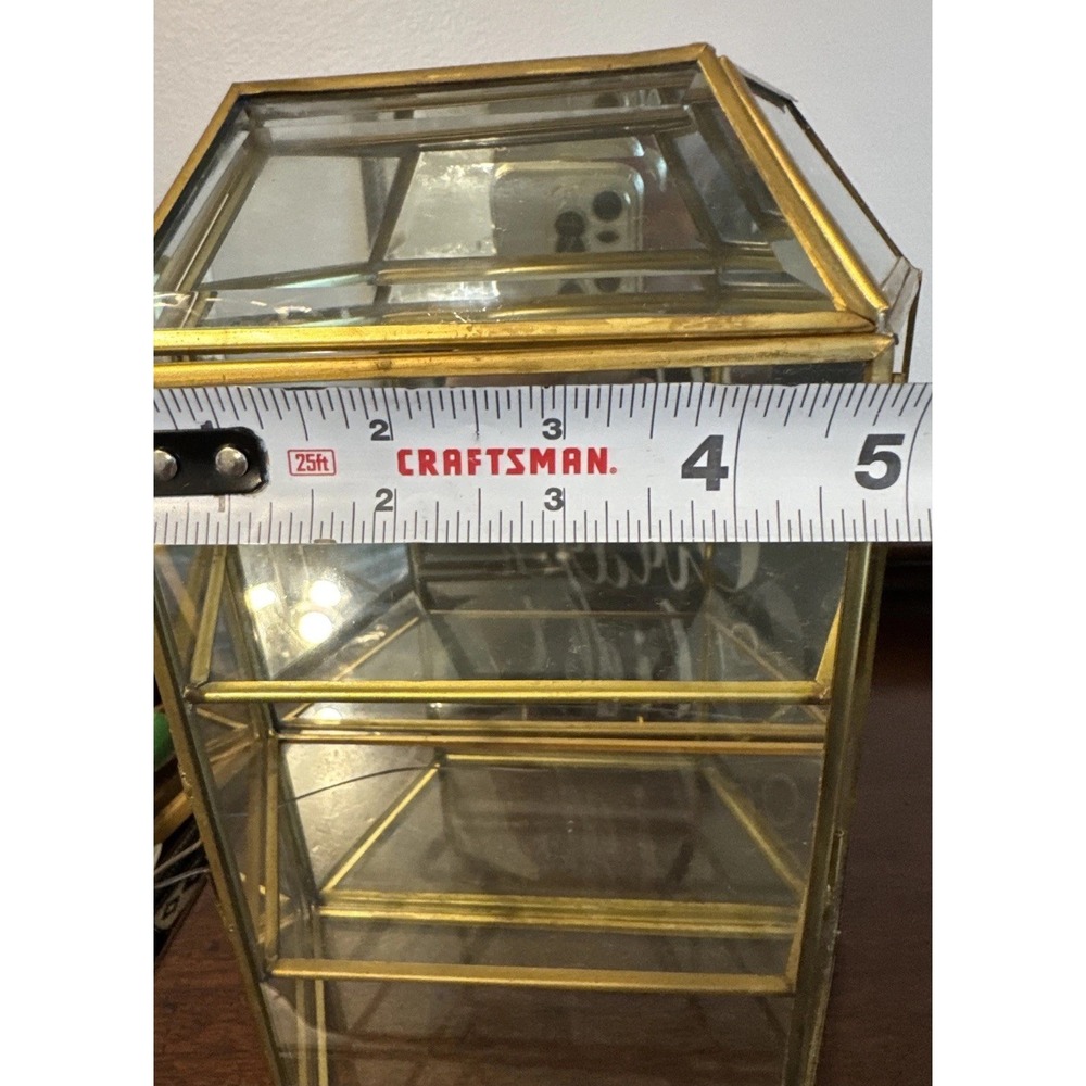 10" Vintage Mirrored Glass Brass Curio Cabinet Display Case Shelf ** Crack** - Picture 11 of 11